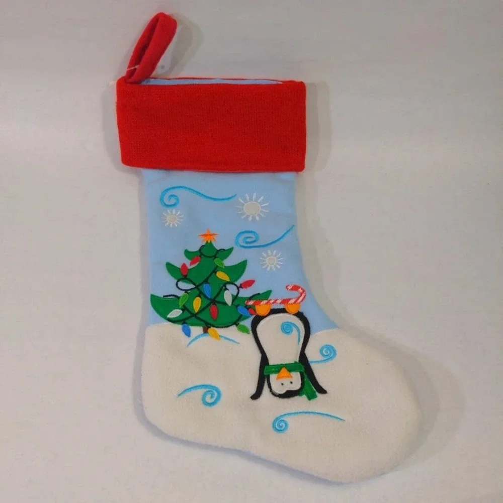Hobby Lobby Set of 2 Penguin Christmas Stockings Blue Red Whimsical 2012 NWT